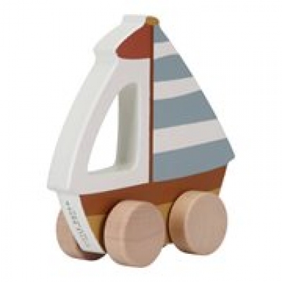 Little dutch houten trek zeilboot