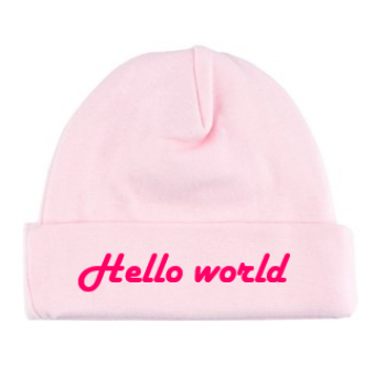 Babymutsje "Hello world"