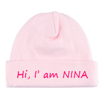 Babymutsje "Hi i am (naam)"